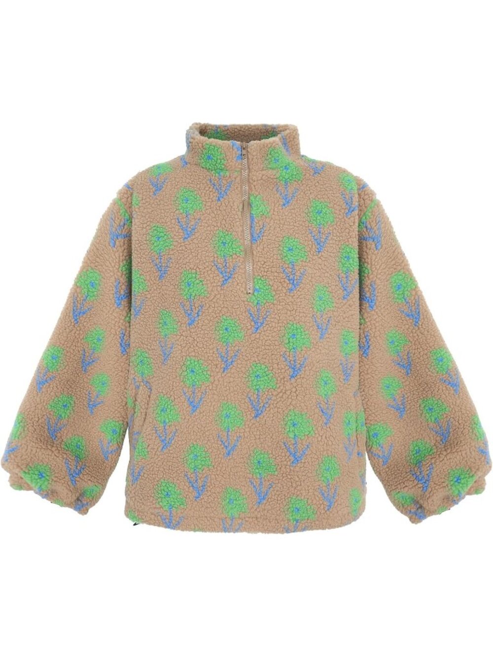 Women's Brown Floral Sherpa Quarter ZIP Pullover Oversized Fleece Sweatshirt